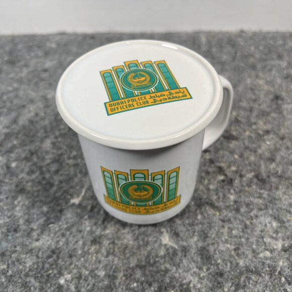 Dubai Police Officers Club Ceramic Coffee Mug & Lid Coaster Green Yellow Logo - Picture 2 of 16